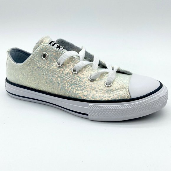 Converse CTAS Ox Wolf Grey Rainbow Glitter Kids Casual Sneakers 665979C - Picture 2 of 5